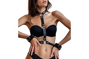 BDSM Leather Neck to Wrist Bondage Restraints Set: A Sensual Lingerie Duo for Couples