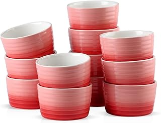 6/12-częściowy 300 ML porcelanowe naczynia do pieczenia ciasta Zestaw filiżanek do sufletów Brulee Muffin Pudding Ramekins Naczynia do pieczenia sufletów Talerze (rozmiar: 6-częściowy) (12)