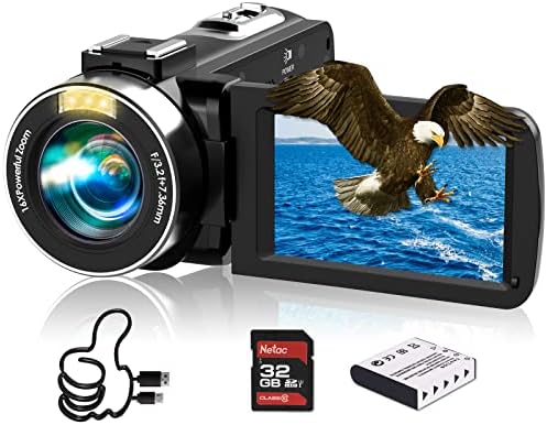 2022 Newest Video Camera Camcorder Vmotal Digital Camera Recorder 2.7K 42MP 3.0 Inch 270 Degree Rotation LED Light Vlogging YouTube Recorder 18X Digital Zoom Camcorder Camera with 32GB SD Card