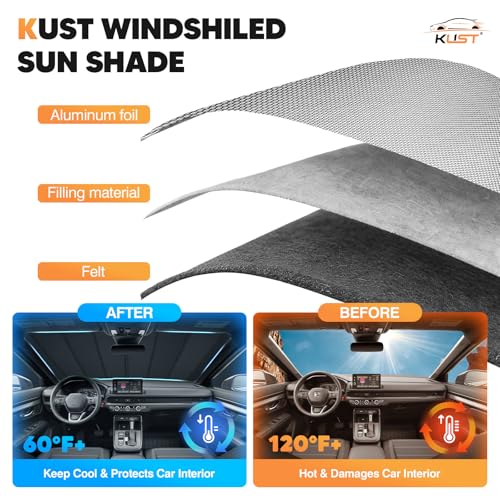 Image of KUST Windshield Sun Shade for Honda CRV 2023-2025 2026 Foldable Thicken Window Sunshade UV Protection Keep Cool Sunshield Easy Install Sun Visor Accessories Aluminum Film