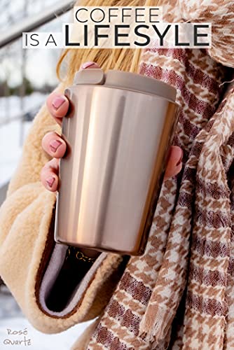 MAMEIDO Taza termica 350ml Rosé Quartz - Termo café para llevar acero inox sin BPA, Antigoteo, Vaso termico café y té… - Imagen 4