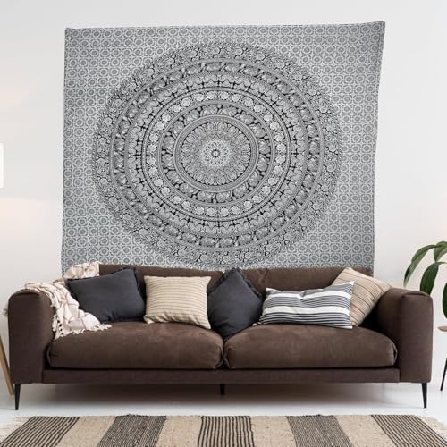 Image of Craft Trade 50x60 Inches Black and White Cotton Mandala Ombre Wall Hanging Tapestry