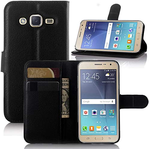 SS TechCase For Galaxy J3 2016 (J320), Samsung J3 Case, Black {Wallet Style} PU Leather Flip Cover, Card Slot Case and Magnetic Closure Case