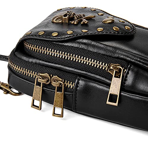 Punk Gothic Skull Carry Purse Women Handbag Single Shoulder Waist Bag Cell phone Wallet Steampunk Retro Women Travel Purse Motorcycle Bag Stud Rivet Fashion,Black,803,Small4
