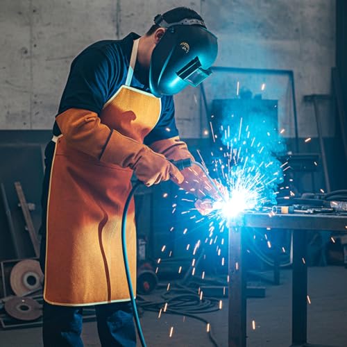 Lyksgir Welding Work Protectors Set, Including Heat & Flame Resistant Heavy Duty Welding Apron, Sleeves and Leather Work Gloves, Suitable for Safety Protection During Weldings Operations - Thumbnail 4