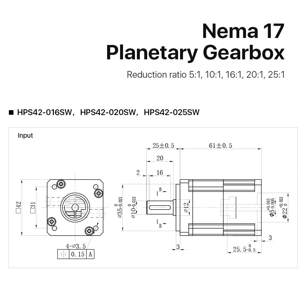 Przekładnia planetarna Nema17 HPS42 Reduktor silnika kwadratowy z przełożeniem 5:1 10:1 16:1 20:1 25:1 Wejście 5 mm(25:1)