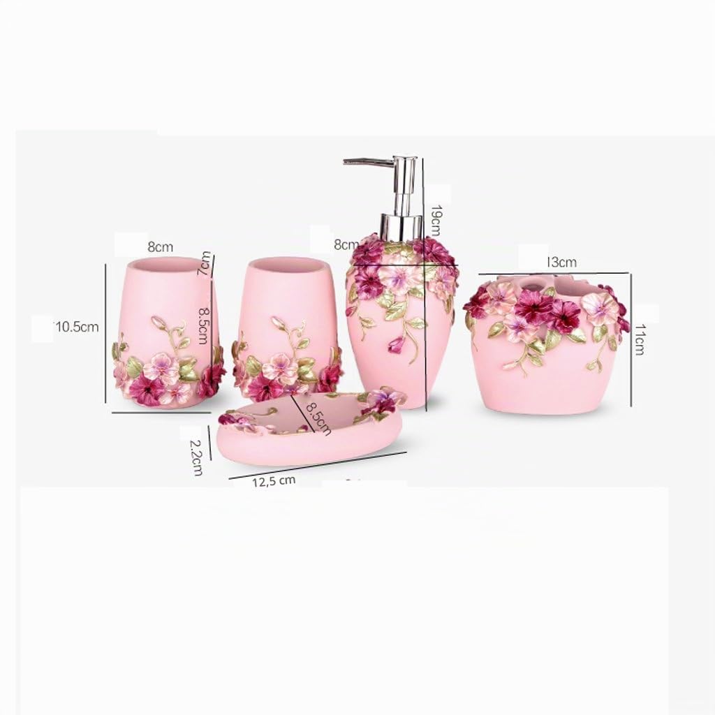 Set da Bagno in Stile Europeo in Resina Stile Fattoria Bagno 5 Pezzi Dispenser Sapone da Bagno Porta spazzolino Porta Sapone Set di Accessori da Bagno Completo Sapone Portasapone Rinse Cup