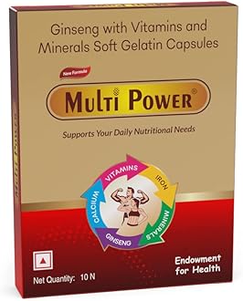 Multi Power Daily Multivitamin & Multimineral with Ginseng with 10 Vitamins and 6 Minerals for Daily Energy & Immunity Men & Women 1 x 10 Softgel