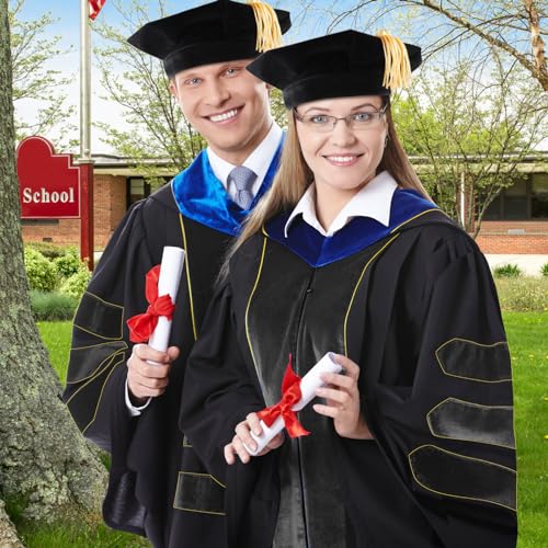 Image of Unisex Doctoral Graduation Gown with Gold Piping | Academic doctoral Cap and Gown for Graduation Ceremony