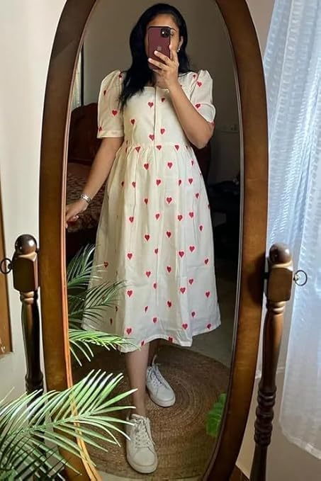 Image of Women's Pure Cotton Maxi Midi Dress Western Dress for Women Elegant Floral Printed Long Dresses | Soft & Breathable Fabric | Casual Trending Dress