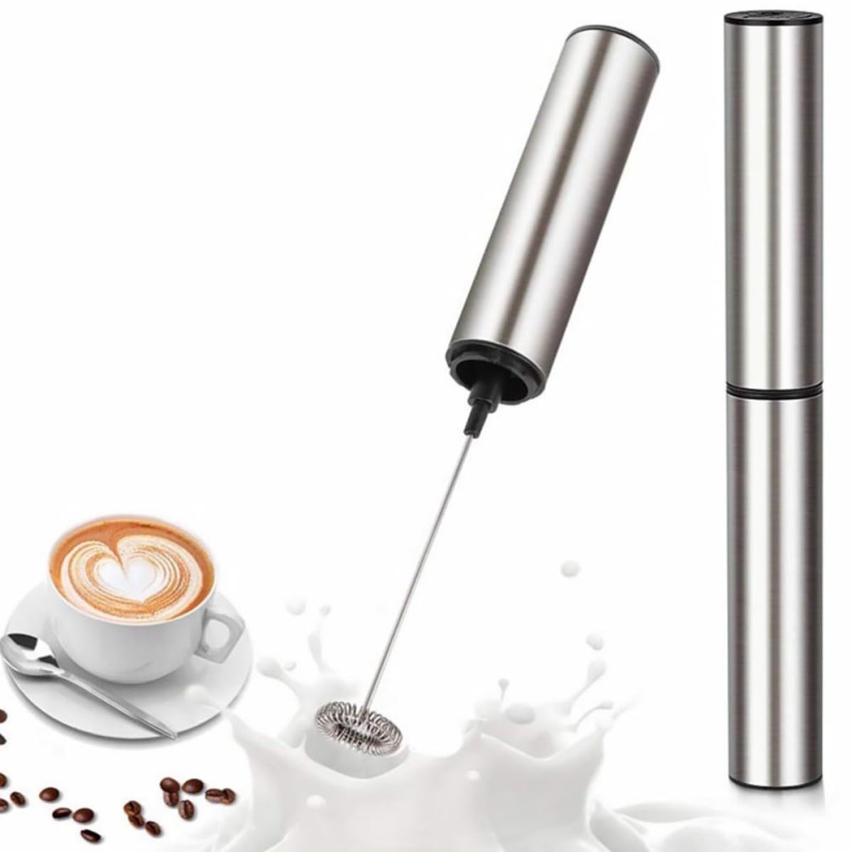 Frullatore Portatile Elettrico per Latte e Cappuccino in Acciaio Inox