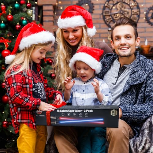 VATOS 2PCS Lichtschwert für Kinder Erwachsene,15 Farben Changeable Lichtschwert mit Soundeffekten, 2-in-1 Einziehbares LED Lichtschwert Spielzeug für Halloween Cosplay Christmas Parteien