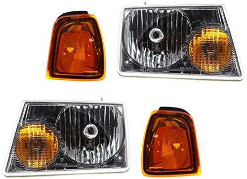 Garage-Pro Driver and Passenger Side Headlight Kit for Ford Ranger 2001-2005 Halogen With bulb(s) W/Corner Light Replaces# 6L5Z13008AA 6L5Z13008BA 1L5Z15A201BA-PFM 1L5Z15A201AA-PFM