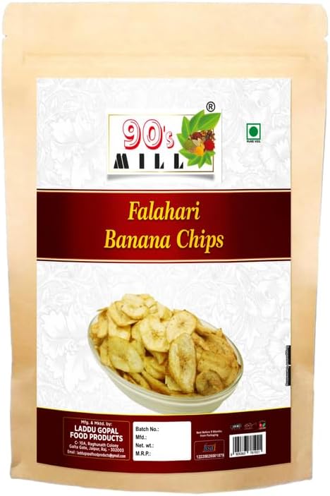 90's MILL Changalikodan Nendran Falahari FARALI Banana Chips Banana wafers | Kerala Andhra Banana's Chips | Kela Kollaa Keda Chips Wafers Made In Ground Nut Oil Healthy Snack-250 * 1Pack