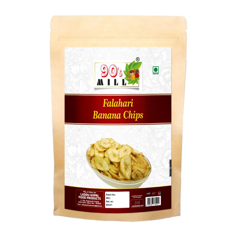 90's MILL Changalikodan Nendran Falahari FARALI Banana Chips Banana wafers | Kerala Andhra Banana's Chips | Kela Kollaa Keda Chips Wafers Made In Ground Nut Oil Healthy Snack-250 * 1Pack