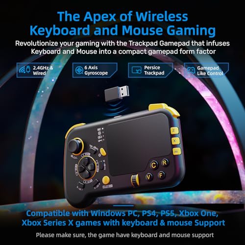 IFYOO GTP01 2.4G Wireless Gaming Touchpad with Gyro, Keyboard and Mouse with Trackpad Function Game Controller Gamepad Shape for Xbox Series X|S, Xbox One, PS5, PS4, Steam, PC Windows 11 10 - Black2