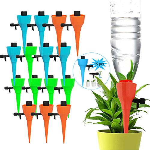Cytheria 15 Pcs Plant Self Watering Spikes, Plant Watering Devices with Slow Release Control Valve for Outdoor Plants, Drip Irrigation Devices Automatic Plant Waterer