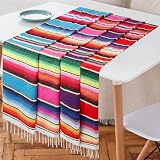 Fowecelt 4Pcs Mexican Serape Table Runner 14 x 84 Inch Hand Blanket Colorful Striped Fringe Cotton Mexican Table Runner for Fiesta Themed Cinco de Mayo Wedding Party Decorations