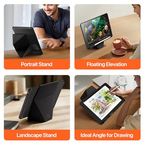 Image of ProElite Versatile Tablet Stand case for Apple iPad 10.2 inch 2021 9th /8th /7th Gen, Smart flip Case with Stable Stands with Pencil Holder for iPad 10.2 inch 2021, Black