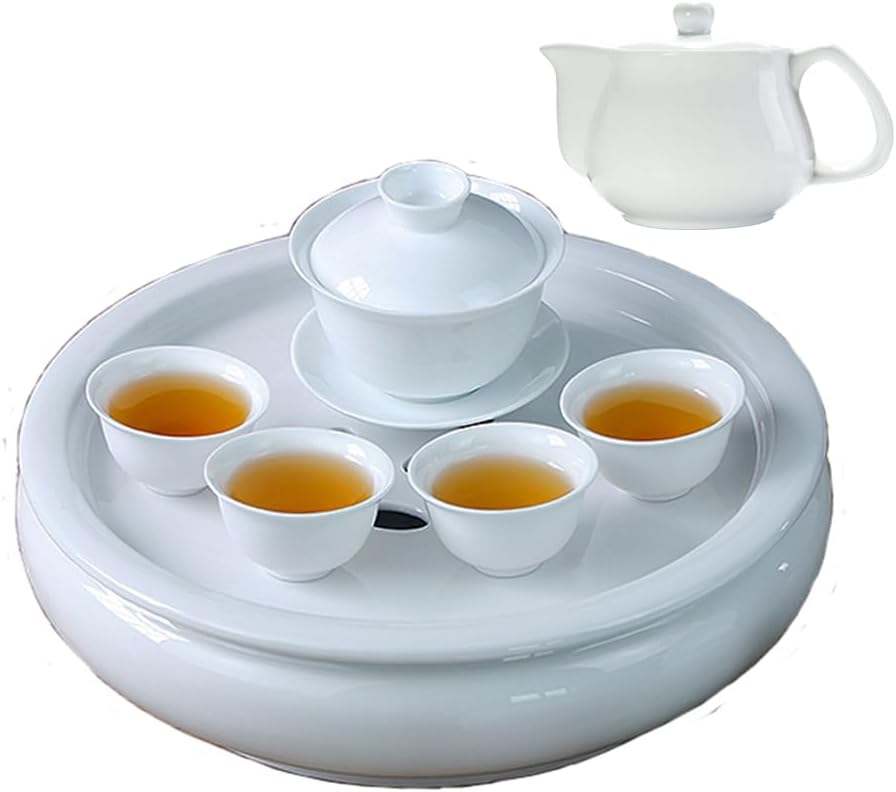 Liang baobao White Porcelain Tea Set,Gaiwan Tea tray Teapot and 4 Small Tasting Cup,Chinese Tea CeremonyHome Office Tea Party