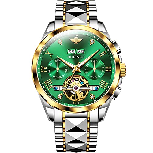 Image of OLEVS Men's Automatic Watch Business Dress Stainless Steel Wrist Watch Multi Calendar Moon Phase Dial Waterproof Luminous Watches for Men