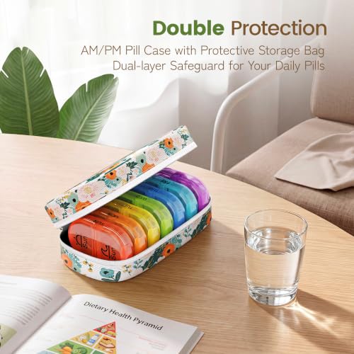 Image of Serfeymi Weekly Travel Pill Organizer 2 Times a Day AM PM Rainbow Pill Box