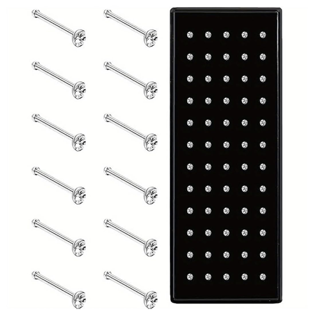 Set 60 Piercing Per Naso - Acciaio Inossidabile Ipoallergenico, Multicolore Con Cristalli - Per Uso Quotidiano - Foto 11