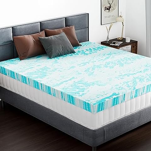 DUMOS 3 Inch Gel Memory Foam Mattress Topper Queen - CertiPUR-US Certified, Blue, Breathable Cover