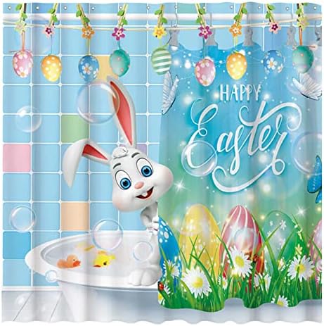 Allenjoy 72" x 72" Funny Bunny Easter Shower Curtain Art Cute Rabbit Spring Holiday Home Bathtubs Bathroom Curtain Decoration Set 12 Hooks Washable Durable Polyester Fabric