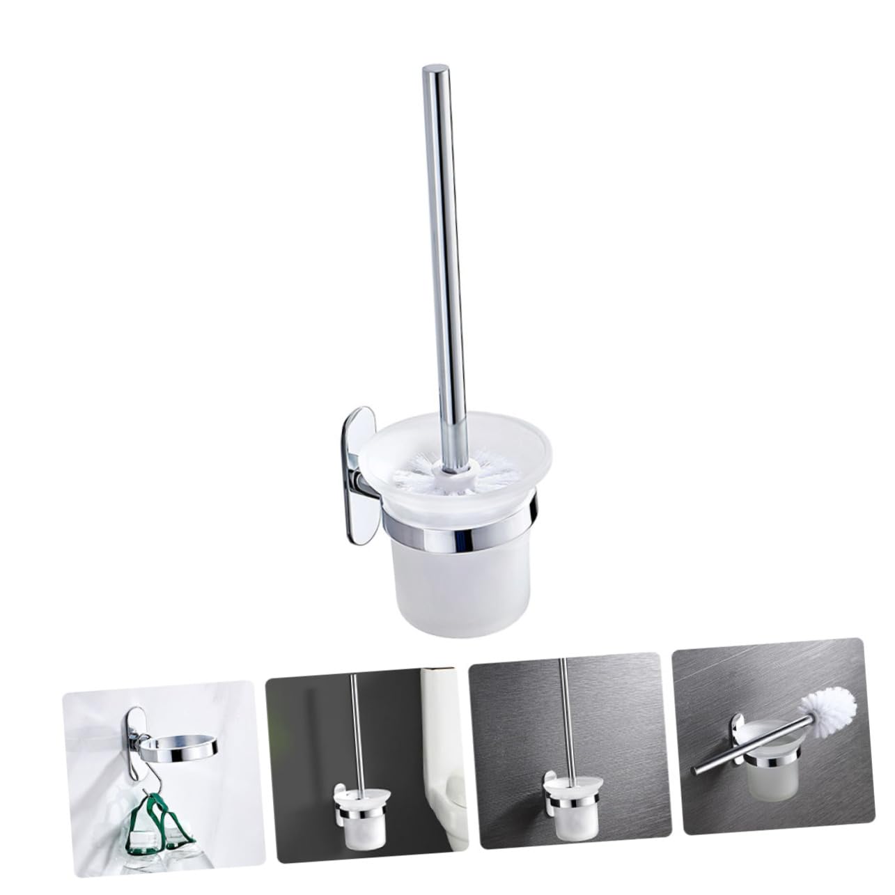 Juego de cepillo de inodoro de montaje en pared con soporte para jabón y cepillo de limpieza profunda, kit de limpieza de baño para cubo de pasta de dientes y más