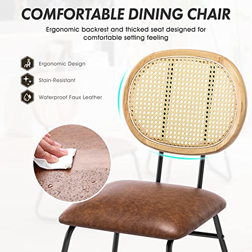 Cdcasa Mid Century Modern Dining Chairs Set Of 2 With Rattan Backrest & Metal Frame, Faux Leather Upholstered Chairs For Kitchen,Dining Room,Coffee, Bar #TOP4