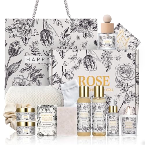 Spa Gift Set for Women- Luxury Rose 14 Pcs Bath Set, Home Spa Kit, Christmas Gift for Women, Birthday Gifts