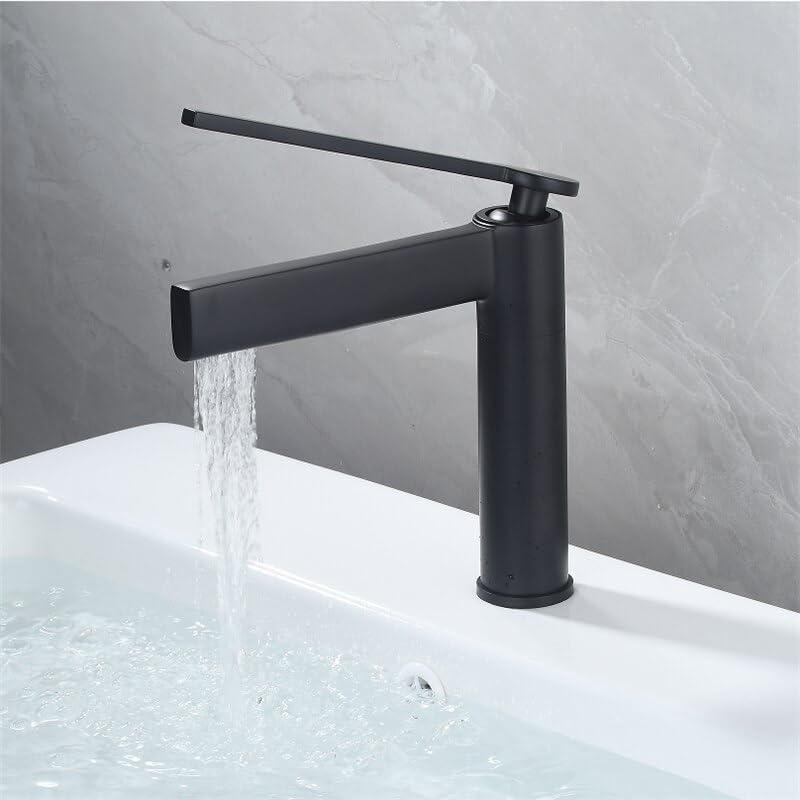 Mitigeur lavabo anti-éclaboussures noir mat pour petit espace et vasque de salle de bain