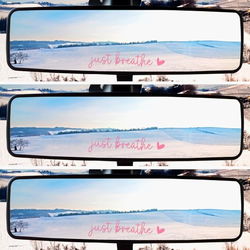 Image of 6pcs Just Breathe Rearview Mirror Stickers, Adorable Car Rear View Mirror Decal Inspirational Vinyl Stickers Decorations for Men Women Funny Car Decor Accessories Gift (Pink)