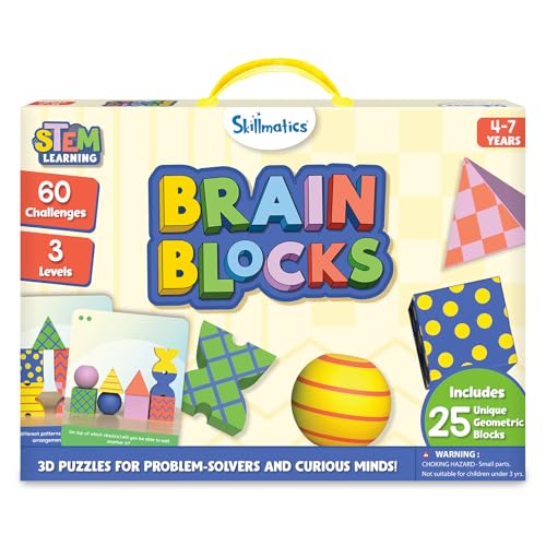 Image of Skillmatics Brain Blocks, 3D Early STEM Building Blocks Game for Kids, Shapes, Balance & Pattern Play, 3 Levels of Challenge Cards, Screen-Free Learning Toy, Gift for Boys & Girls Ages 4, 5, 6, 7