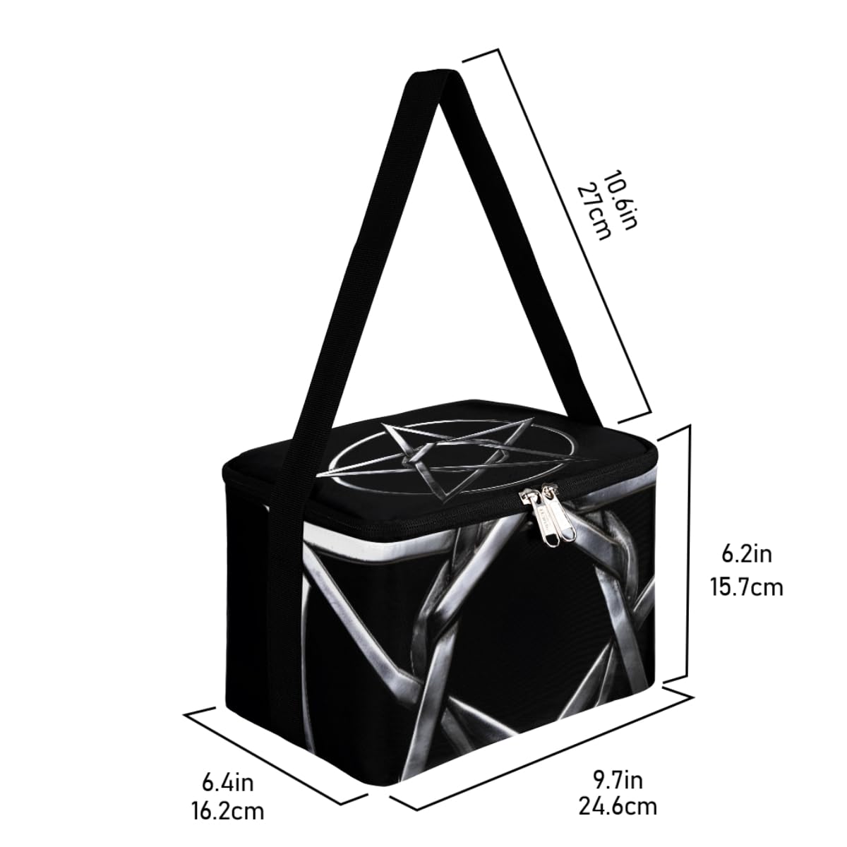 Lunch Bags for Women Men 9 Cans,Gray Metal Pentagram Hot & Cold Food Delivery Bag Insulated Grocery Bag Insulated Lunch Box Magic Circle Cooler Bag for Office Work Picnic Beach