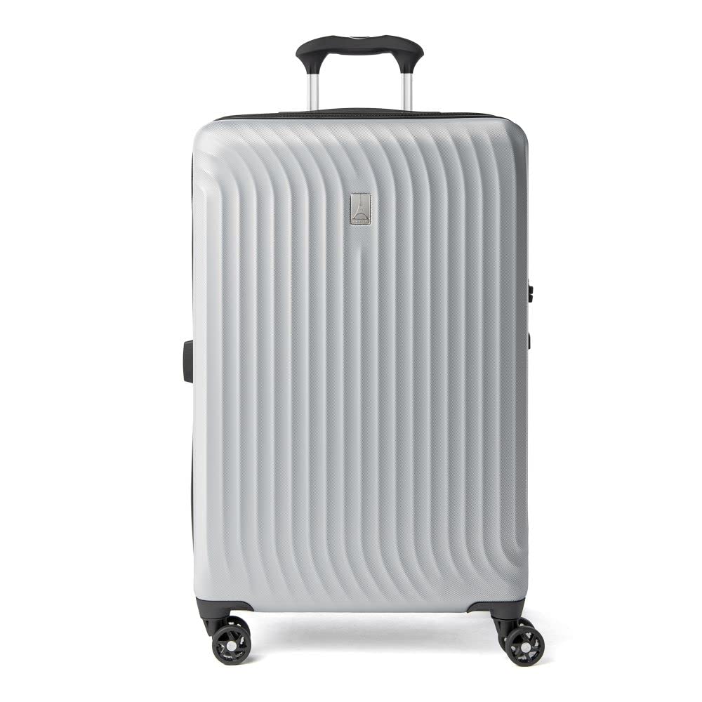 TravelproMaxlite Air Hardside Expandable Checked Luggage, 8 Spinner Wheels, Lightweight Hard Shell Polycarbonate Suitcase, Metallic Silver, Checked Medium 25-Inch, Metallic Silver, Checked Medium