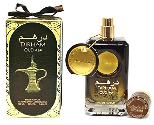 Perfume DIRHAM OUD 100ml Eau de Parfum Unisexo Attar árabe Oriental Oud Regalo de Hombre y Mujer Almizcle Halal NOTAS: Bergamota, almizcle blanco, rosa, ámbar, limón, lavanda y cedro