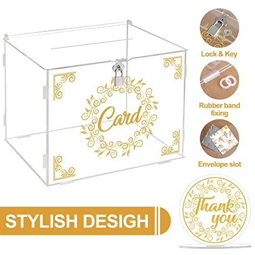 Image of Ywlake Acrylic Wedding Card Box with Lock and Slot, Money Cash Gift Box Holder, Clear Wedding Post Box Letter Envelope Boxes for Reception Anniversary Birthday Party Baby Shower (Transparent)