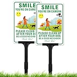 2 Pack Clean Up After Your Dog Signs with Adjustable Height Stake Kit, Pick Up After Your Dog Sign for Yard, 12"x 8"/44" High Rust- Free Aluminum, No Pooping Dogs Sign for Yard, Plug and Play Ready