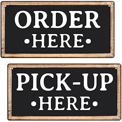 ATX CUSTOM SIGNS - Order Here and Pick Up Here Signs 2 Pack Black and White Cover