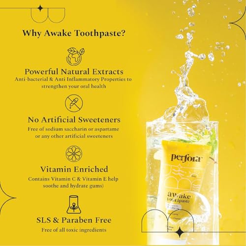 Image of Perfora Morning & Night Routine Care Pack: Awake & Unwind Toothpaste For Active Freshness, Alcohol Free Lemon Mint Mouthwash, 100% Pure Copper Tongue Cleaner & Pack of 2 Toothbrushes (Laveder & OG Black)