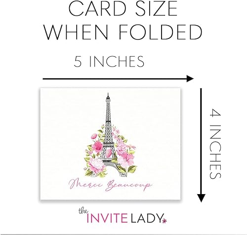 Miniatura 2 de Merci Thank You Cards - Notas de la Torre Eiffel, notas temáticas francesas con sobres (24 unidades)