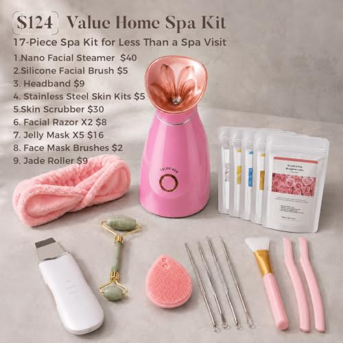 Image of Nano Ionic Facial Steamer Kit with 17 Skin Care Tools for Home Spa