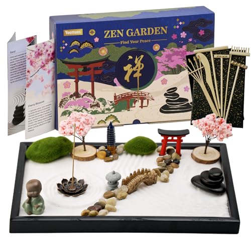 Zen Garden Kit for Desk, 12x8 Inch Sand Tray with 16 Accessories and 6 Tools, Japanese Meditation Mini Garden Set,Mini Meditation Decor for Adults, Stress Relief, Home & Office Decor, Unique Gift Set.