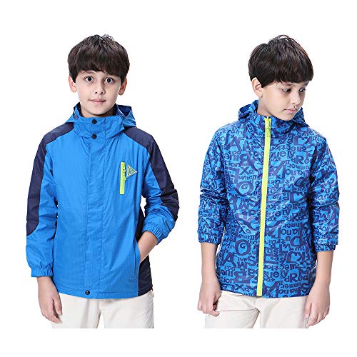 Image of Boys Rain Jacket with Hood Waterproof Casual Lightweight Zipper Raincoat for Kids Outwear Windbreaker Clothes (5-14)
