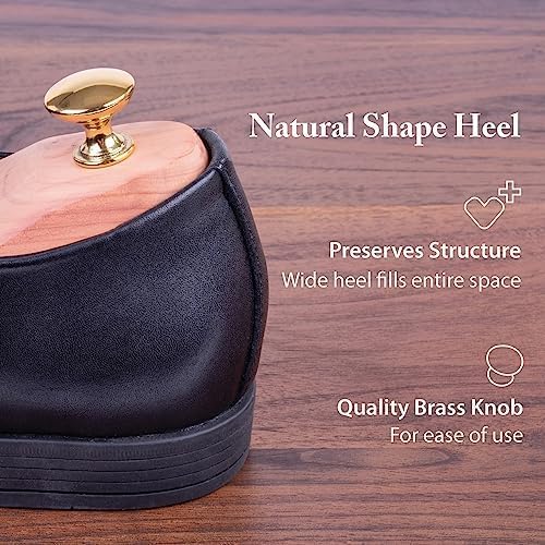 FootFitter Cedar Shoe Trees for Men, Adjustable Wide Heel with Brass Knob