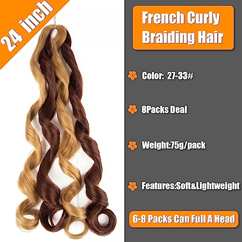French Curly Braiding Hair 24 Inch 8 Pack Curly Braiding Hair Loose Wavy Spiral Curl Braids Hair Extension Pre Stretched for Black Women Hair Extensions(1B/27,24inch) - Image 2