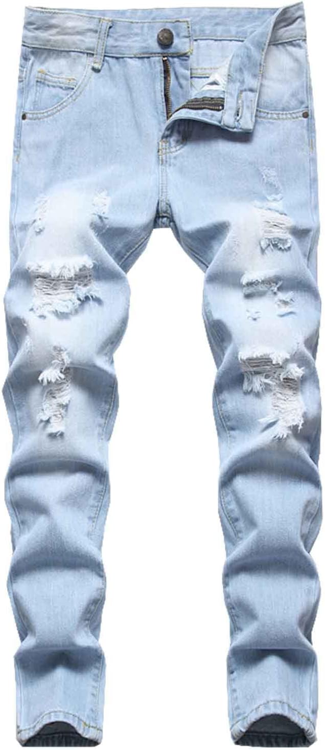 AOWKULAE Boy's Skinny Fit Ripped Destroyed Distressed Stretch Slim Jeans Pants