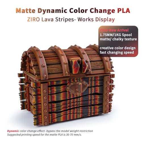Image of ZIRO Matte PLA Filament, Magic Dynamic Color Changing Filament 1.75mm, Fast Color Change Matte PLA Stripes Series, Fit Most FDM 3D Printer, 1KG Spool (No Shine), Lava Stripes
